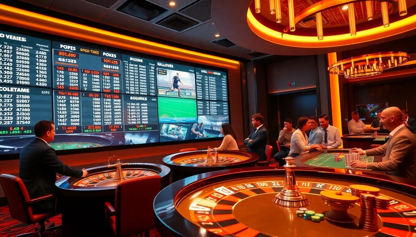 Tỷ lệ kèo bóng đá highlighted in an exciting casino sports betting environment with enthusiastic players.