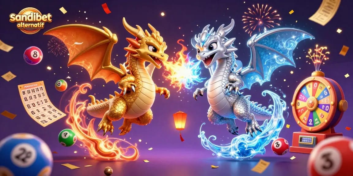 Tingkatkan pengalaman bermain Anda dengan ilustrasi cerah dari sandibet alternatif yang menampilkan elemen naga dan lotere.