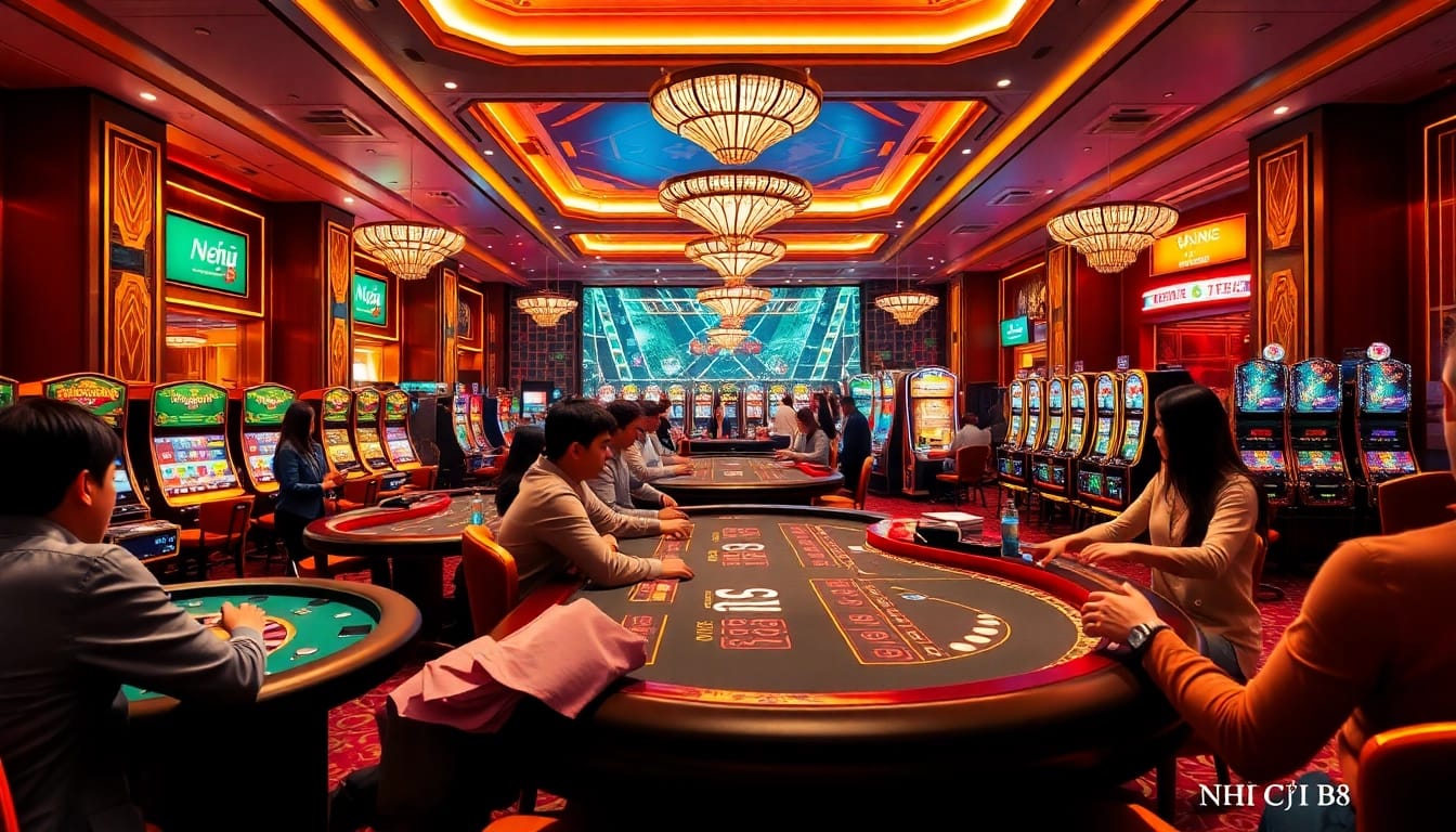 Experience exciting gameplay at NHÀ CÁI B8 with vibrant casino tables and engaging players.