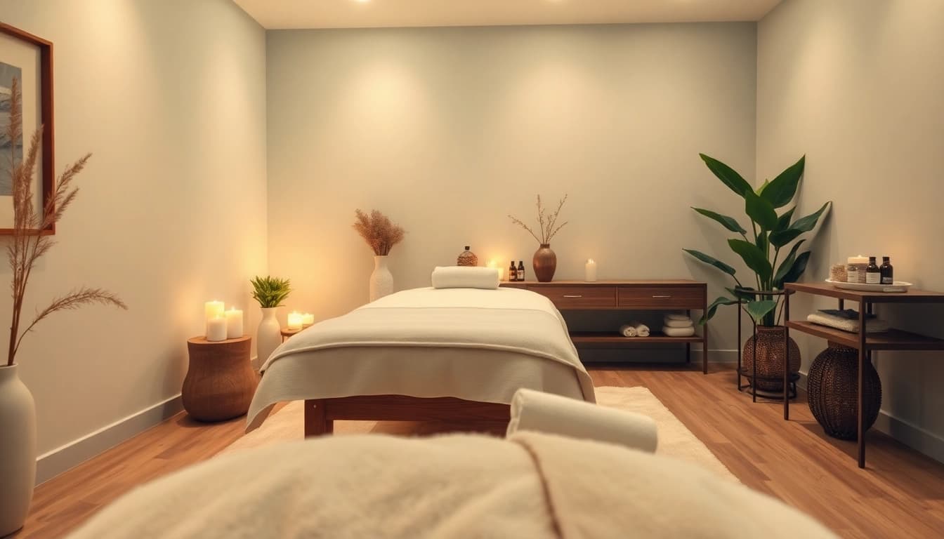 Calming massage room for 동탄출장마사지 with soothing ambiance and wellness elements.