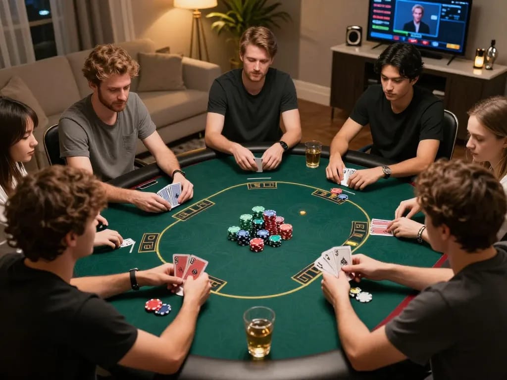 IWIN CLUB virtual poker game showcases players betting and strategizing in a cozy online setting.