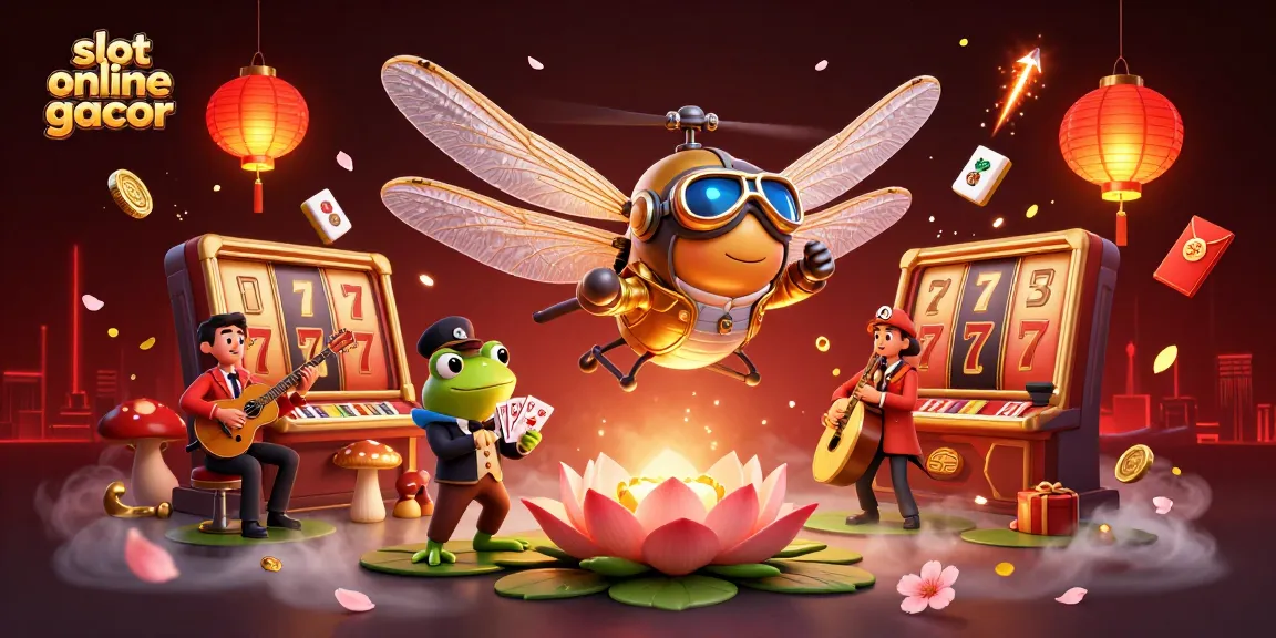 Slot online gacor mempersembahkan suasana kasino dengan karakter bergembira dan banyak elemen permainan.