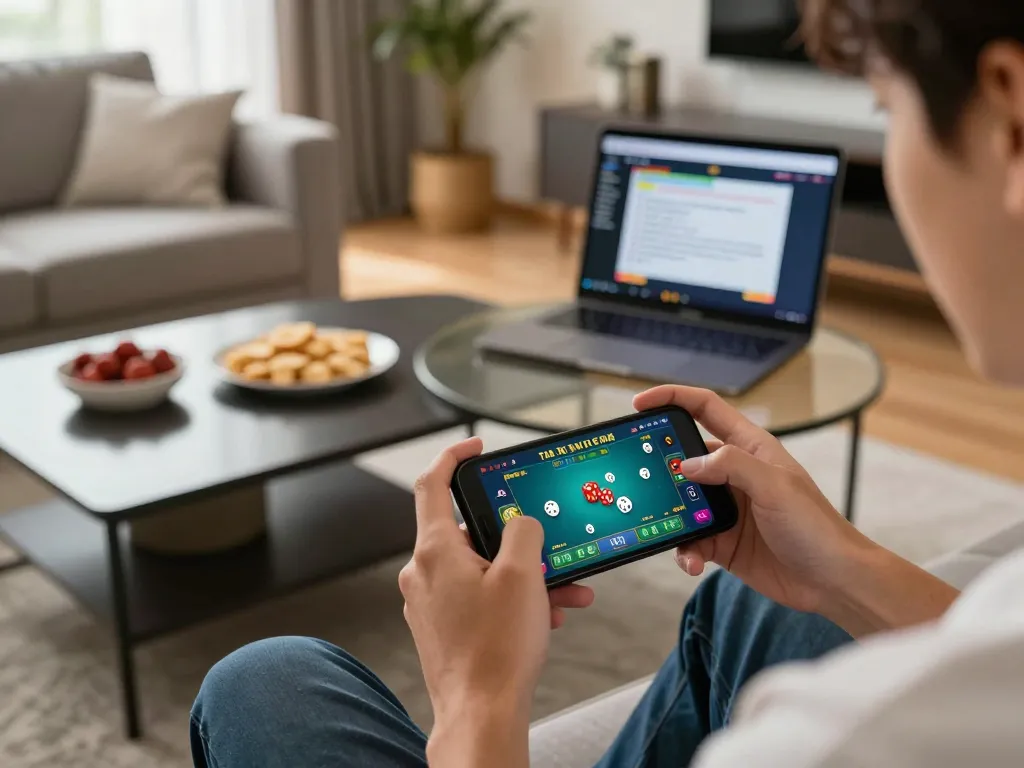 Playing tai xiu online on a smartphone in a cozy home setting