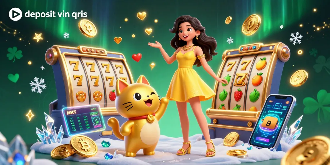 Experience fast gaming with deposit via qris as excitement unfolds among slot machines and golden coins.