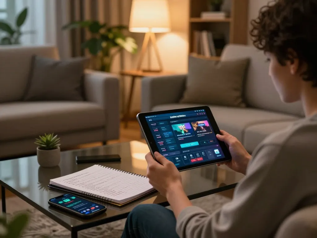 Engaging gaming session with kdslot app on tablet and bankroll strategy notes visible.