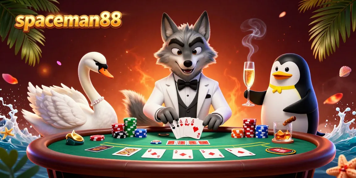Experience the thrilling gameplay of spaceman88 in this vibrant casino scene with poker chips and cards.