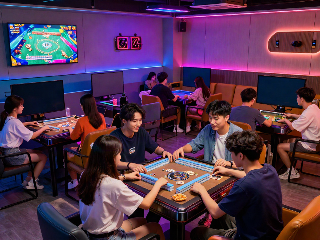 Pengguna menikmati permainan Mahjong di MESINMPO dengan layar besar dan atmosfer yang cerah.