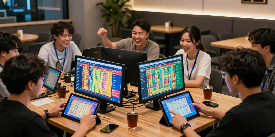 Exciting ulartoto togel online gaming scene with players celebrating wins and discussing strategies in a modern gaming lounge.