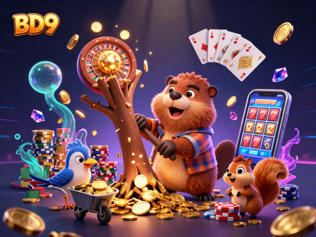 Experience the thrill of winning at BD9 with a vibrant 3D illustration showcasing dynamic gaming elements.