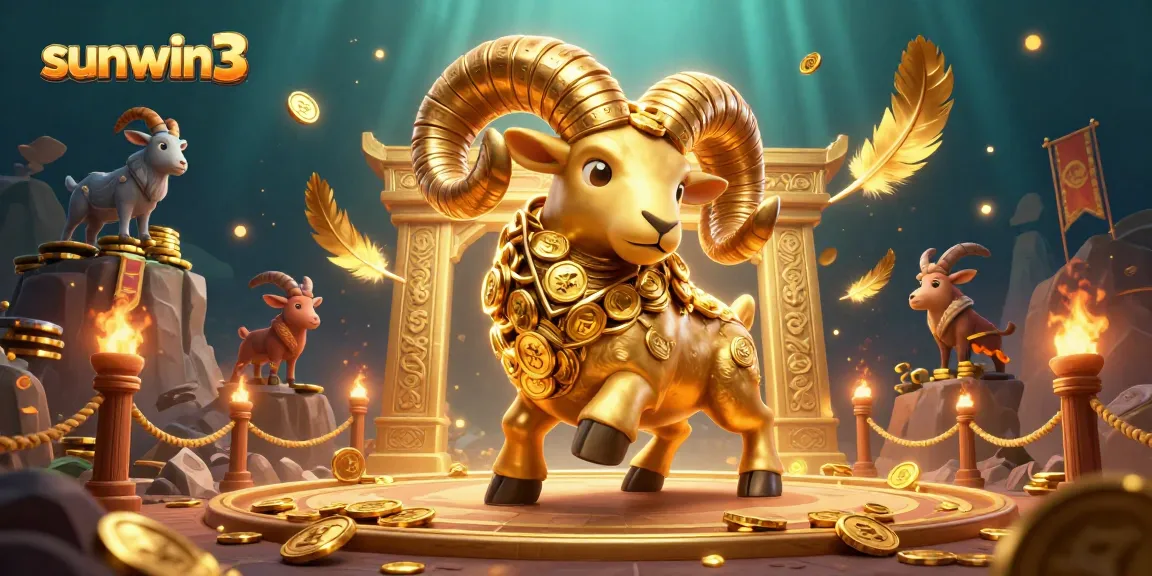 Experience the excitement of sunwin3 with a golden ram charging through a dynamic casino scene.