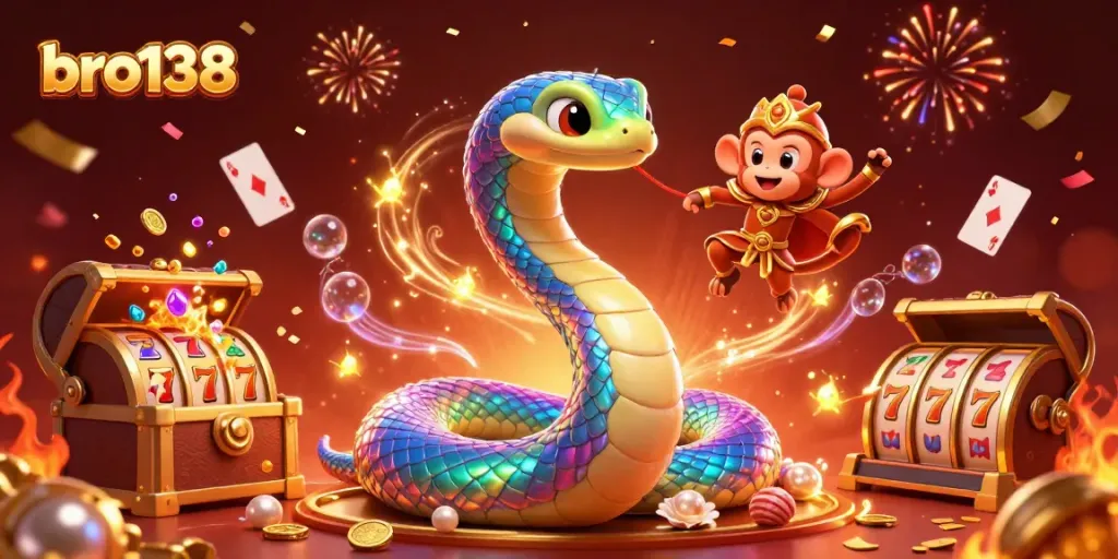 Spin the reels with bro138 in this vibrant 3D casino illustration filled with action and excitement.