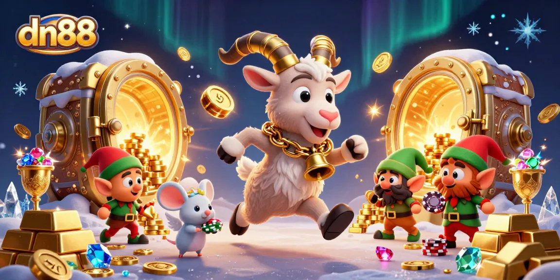 Experience exciting gameplay at dn88 with dynamic casino scenes featuring festive characters and treasures.