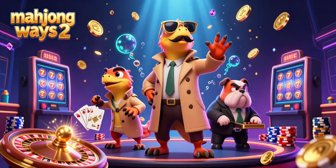 Experience the excitement of Mahjong Ways 2 with vibrant casino elements as raptors attempt to enter a VIP lounge