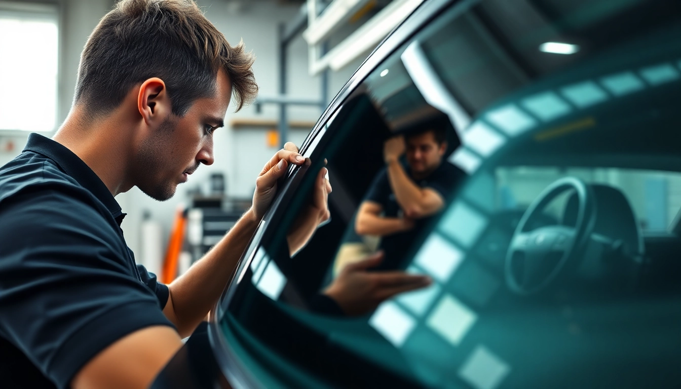 Install window tint Chattanooga with skilled technicians applying film in a modern workshop.