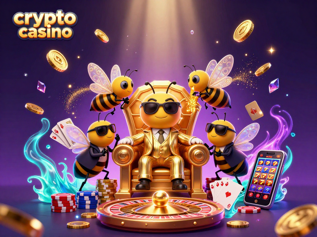 Engage in thrilling action at a vibrant crypto casino featuring a bumblebee mob boss.