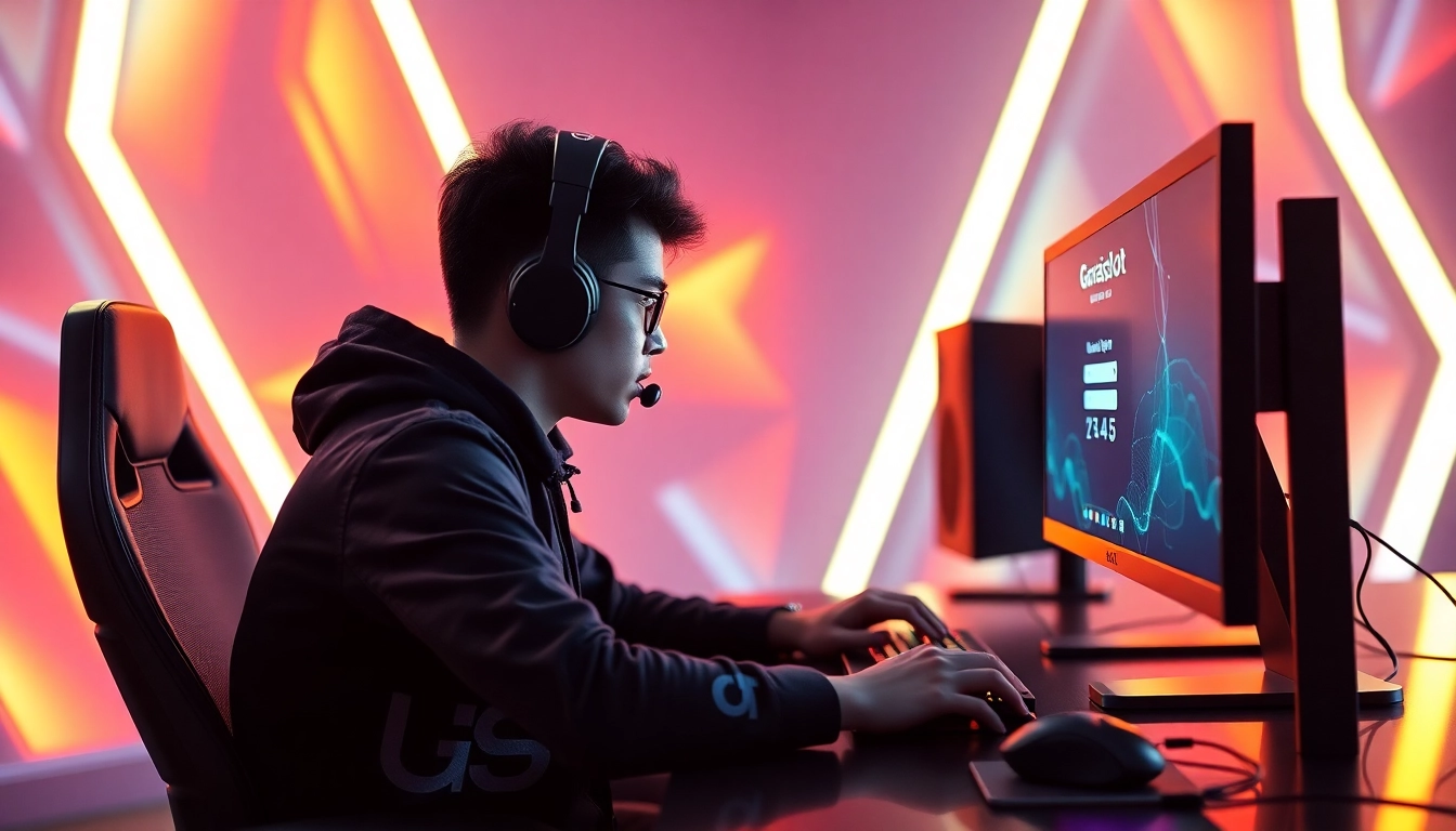 Login ke garasislot dengan gamer terfokus di studio gaming modern.