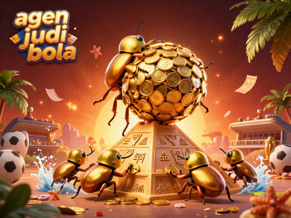 Experience thrilling sports betting with agen judi bola as golden beetles combine luck and strategy amid casino symbols.
