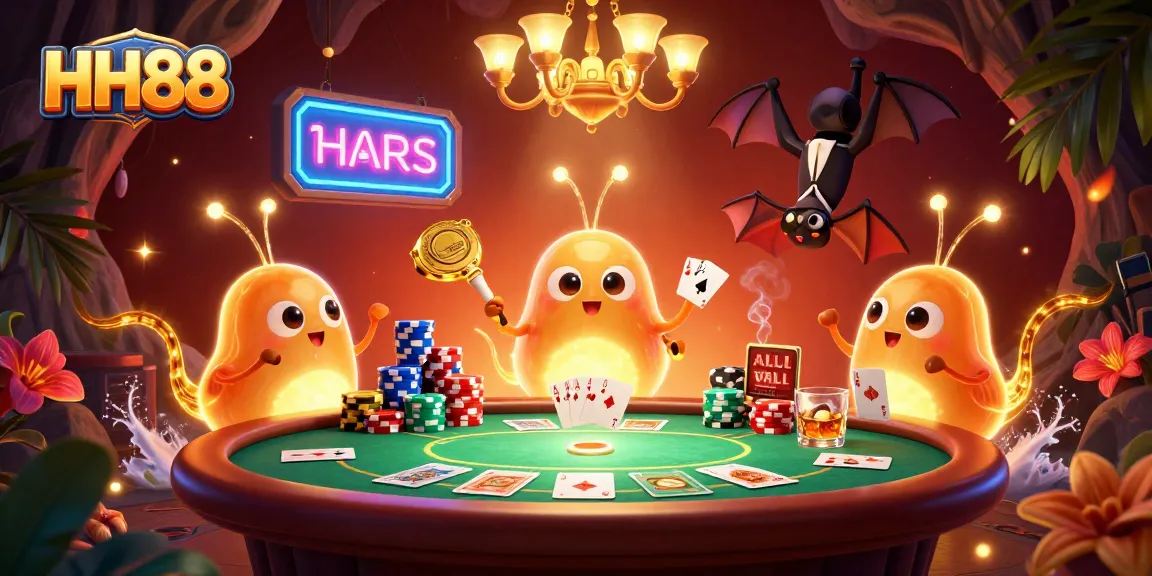 Experience the vibrant gaming underworld at HH88 with bioluminescent glowworms and a bat dealer.