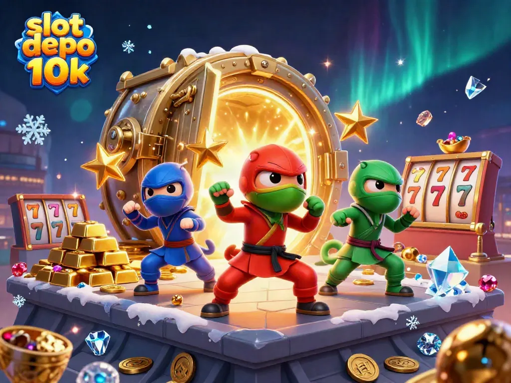 Permainan slot depo 10k menghadirkan ninja chameleon 3D dalam aksi menarik dengan berbagai elemen kasino yang mencolok.