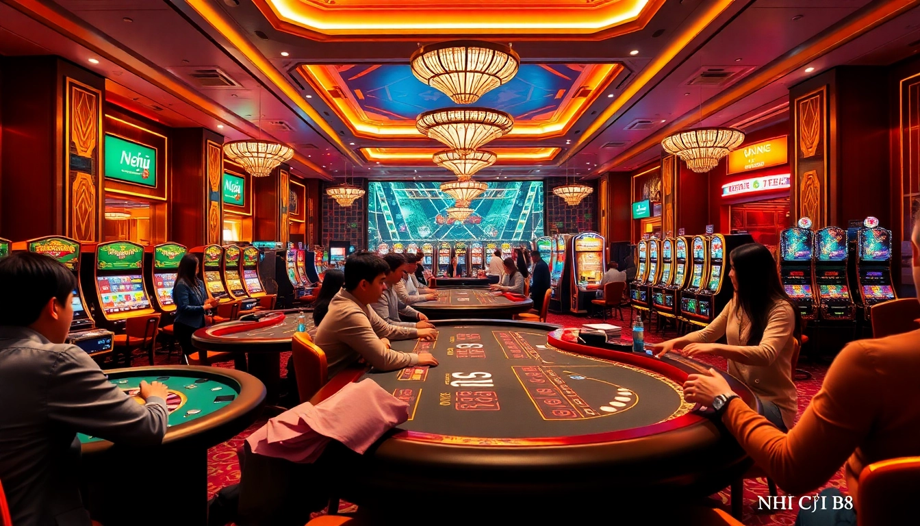 Experience exciting gameplay at NHÀ CÁI B8 with vibrant casino tables and engaging players.