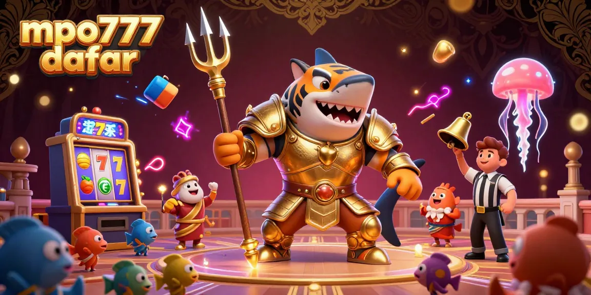 Join the excitement at mpo777 daftar with a vibrant underwater casino scene filled with slot machines and energizing visual effects.