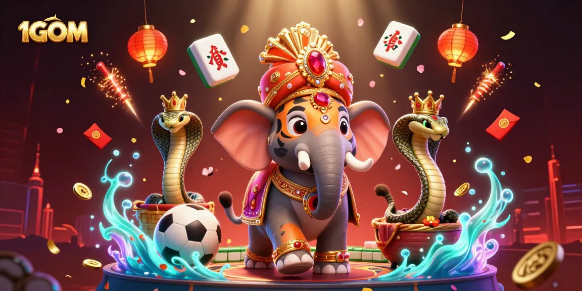 Experience thrilling sports betting action at 1GOM with dynamic visuals of gambling elements and characters.