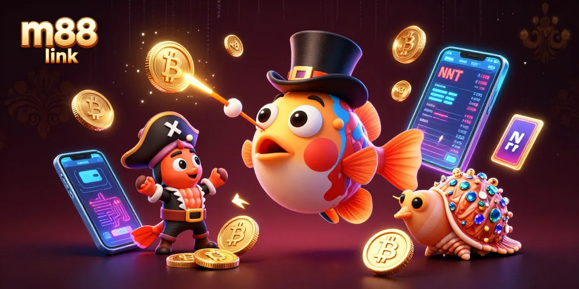 Terlibat dengan tautan m88 dalam ilustrasi cerah ini yang menampilkan karakter unik di adegan kasino futuristik.