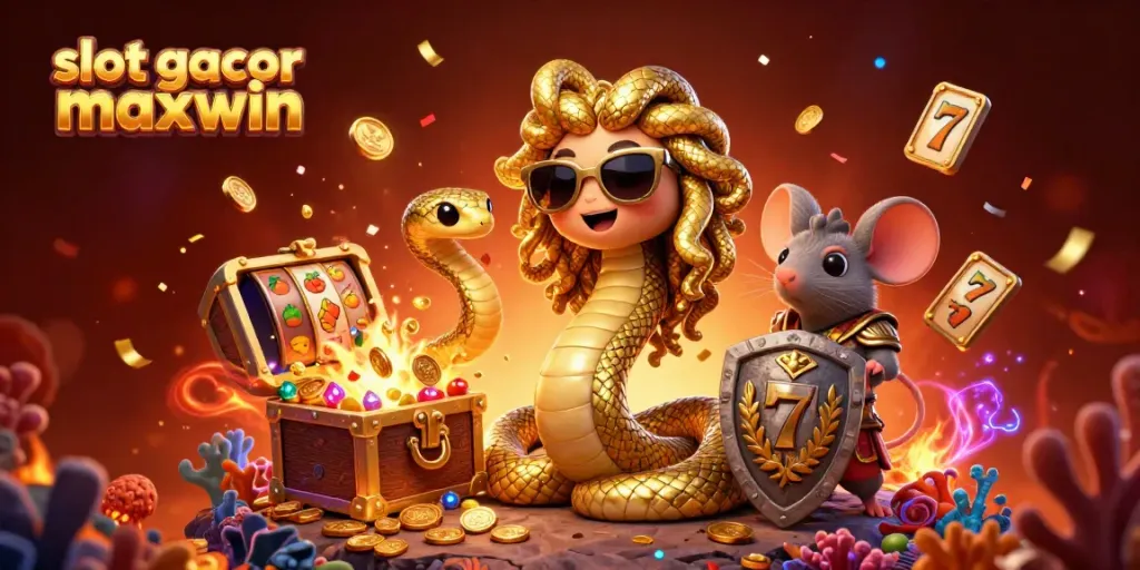Spin to win with slot gacor maxwin, featuring colorful slot reels and festive elements in a vibrant casino scene.