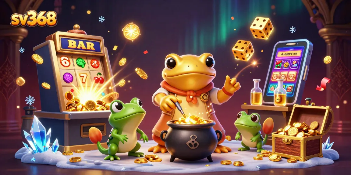 Win big with sv368 in this vibrant and dynamic illustration featuring magical 3D casino elements.