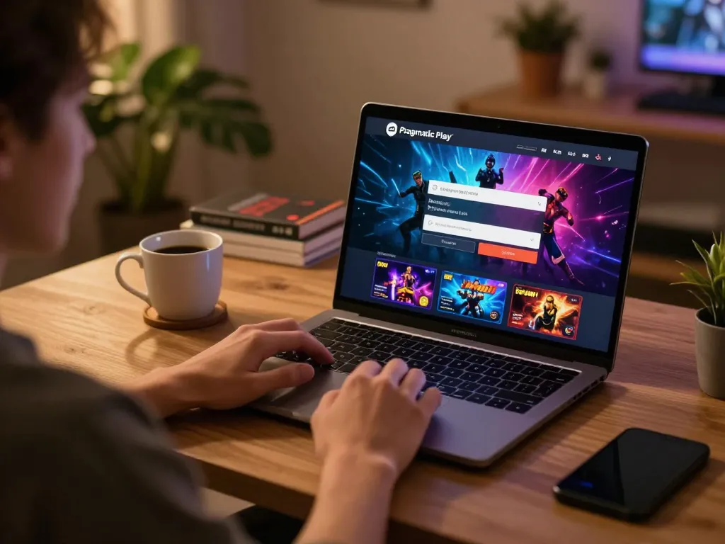 Engage in online gaming with Pragmatic Play Login on your laptop in a cozy home office