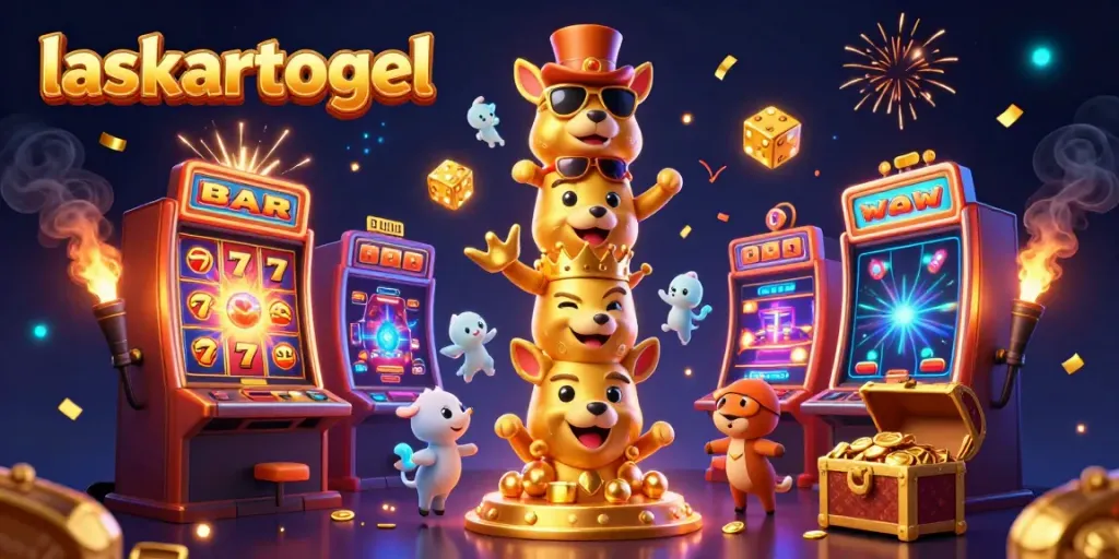 Experience exhilarating gaming at laskartogel with a vibrant scene of exciting casino elements, including a golden totem pole.