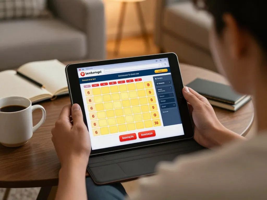 Engaging on kembartogel tablet interface in a cozy living room setting for online betting