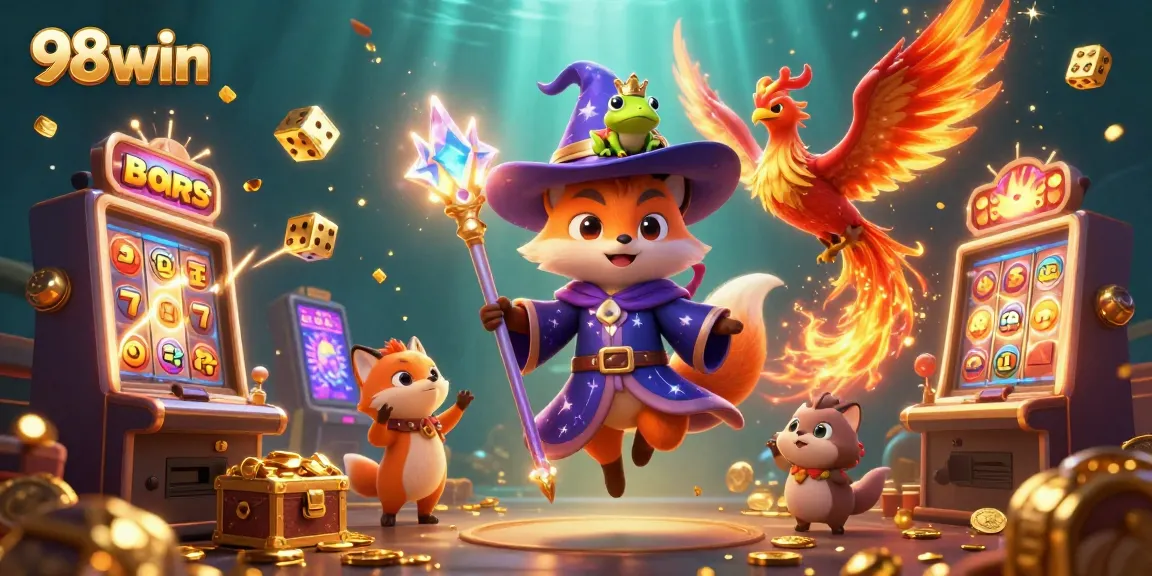 Enjoy thrilling gameplay at 98win with vibrant characters, slot machines, and casino excitement.
