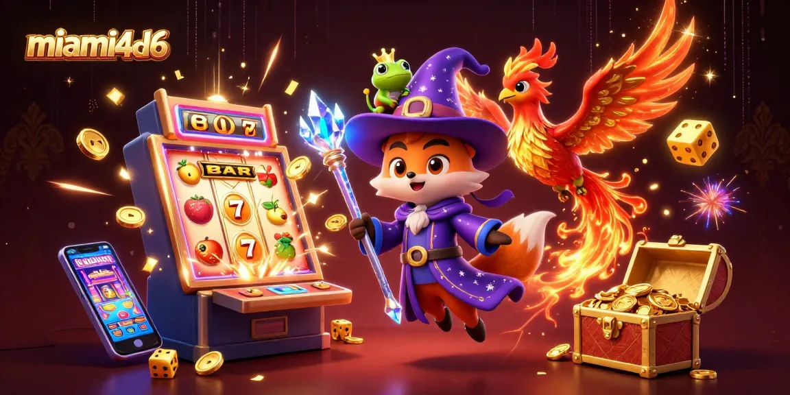 Spin and win with miami4d6 in this colorful 3D casino scene full of jackpots and magical characters.