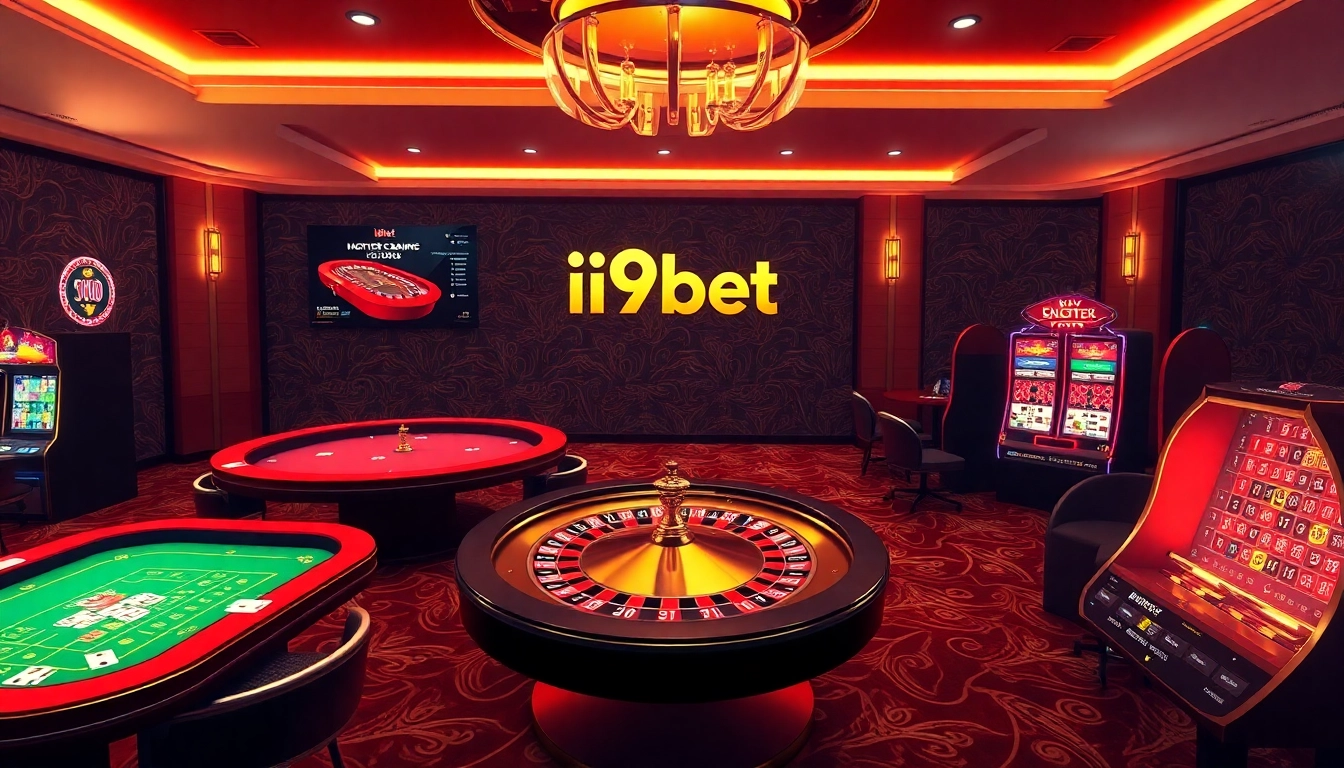 Experience the thrill of i9bet online gambling with vibrant casino visuals and elegant gaming elements.