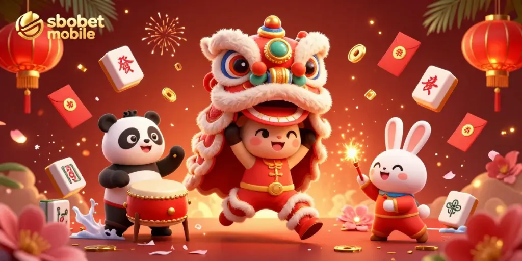 Experience sbobet mobile betting with vibrant characters and festive elements showcasing dynamic action and celebration.