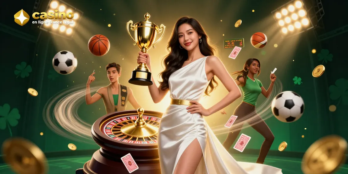 Vivez l'excitation avec le trophée gagnant dans une scène de casino en ligne France légal pleine d'éléments vibrants.
