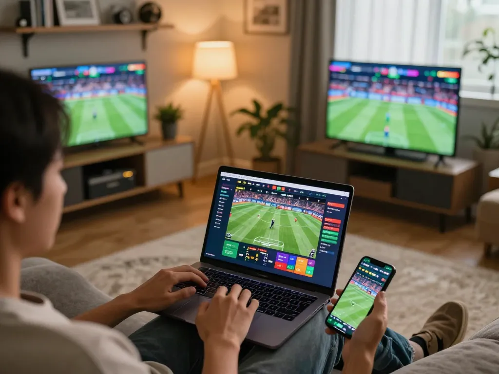 Socolive user betting on sports in a cozy home setup while monitoring live matches.