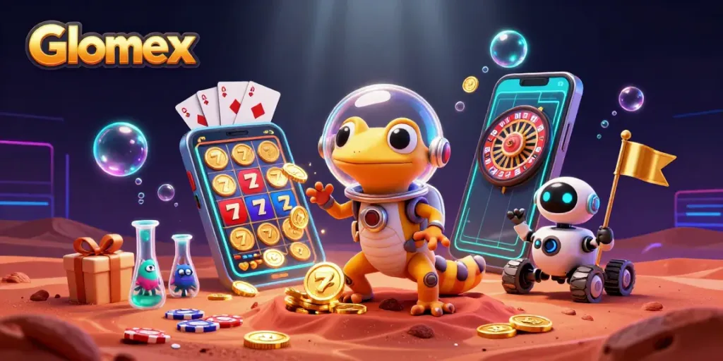 Engage with the interactive Glomex casino experience as a Martian gecko uncovers treasures in a cosmic realm.