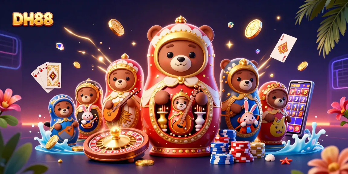 Engage in thrilling gameplay at DH88 with festive casino characters amidst a flurry of winning elements.