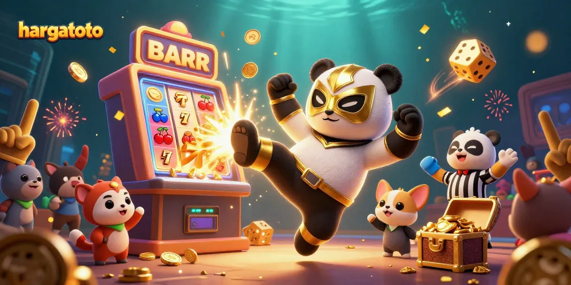 Experience hargatoto's thrilling jackpots with an energetic scene depicting vibrant cartoon characters and casino elements.