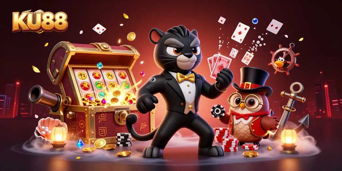 KU88 engages players with stylish characters and vibrant casino games in a rich 3D scene.