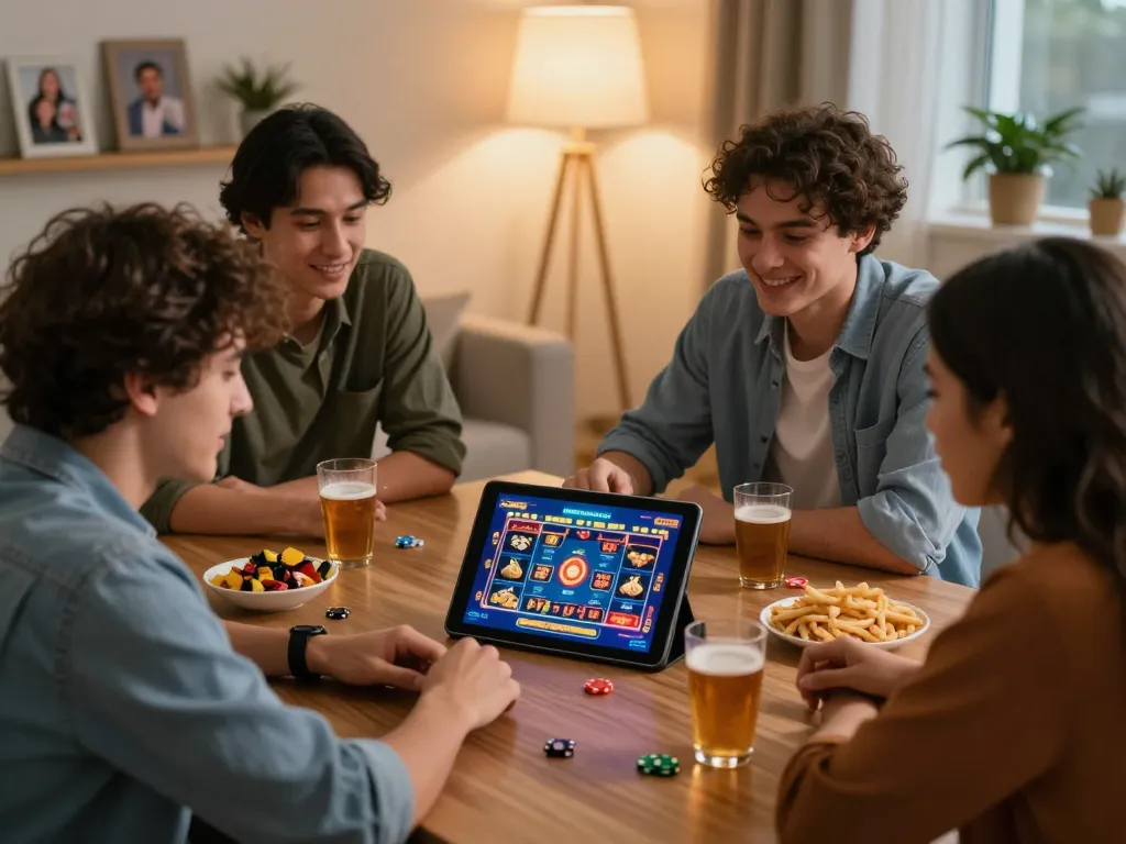 Players enjoying an exciting online casino experience with FC88 on their tablet in a cozy home setting