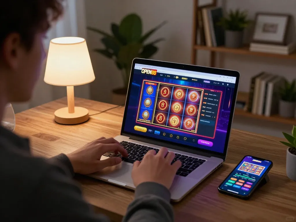 Person engaging in online gaming at OPEN88 with vibrant graphics and strategic gameplay.