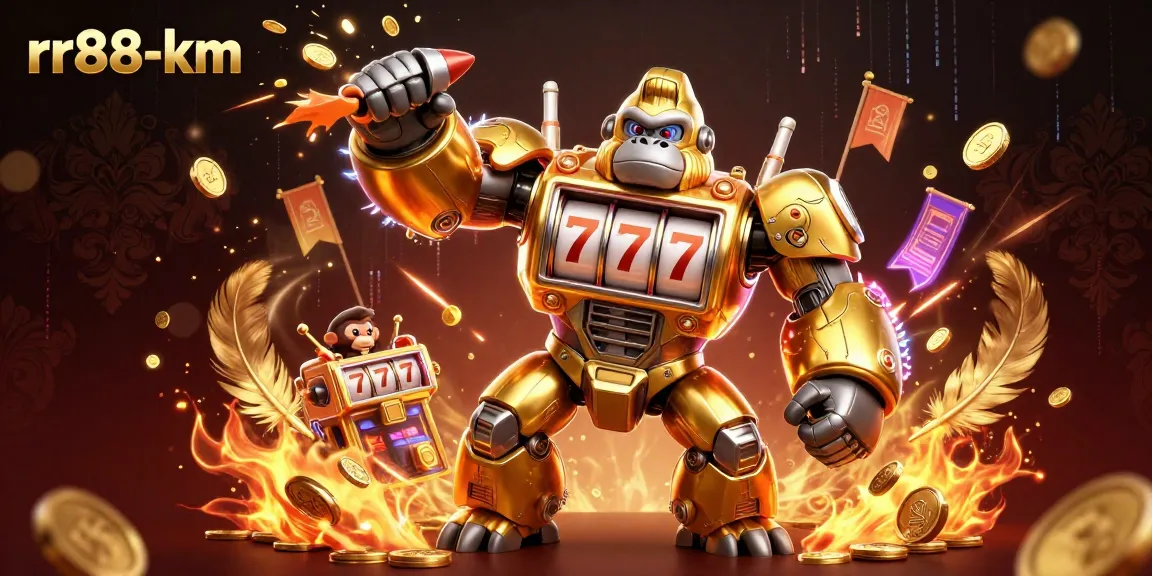 Experience vibrant action at rr88-km with a golden gorilla mech surrounded by dynamic casino elements.