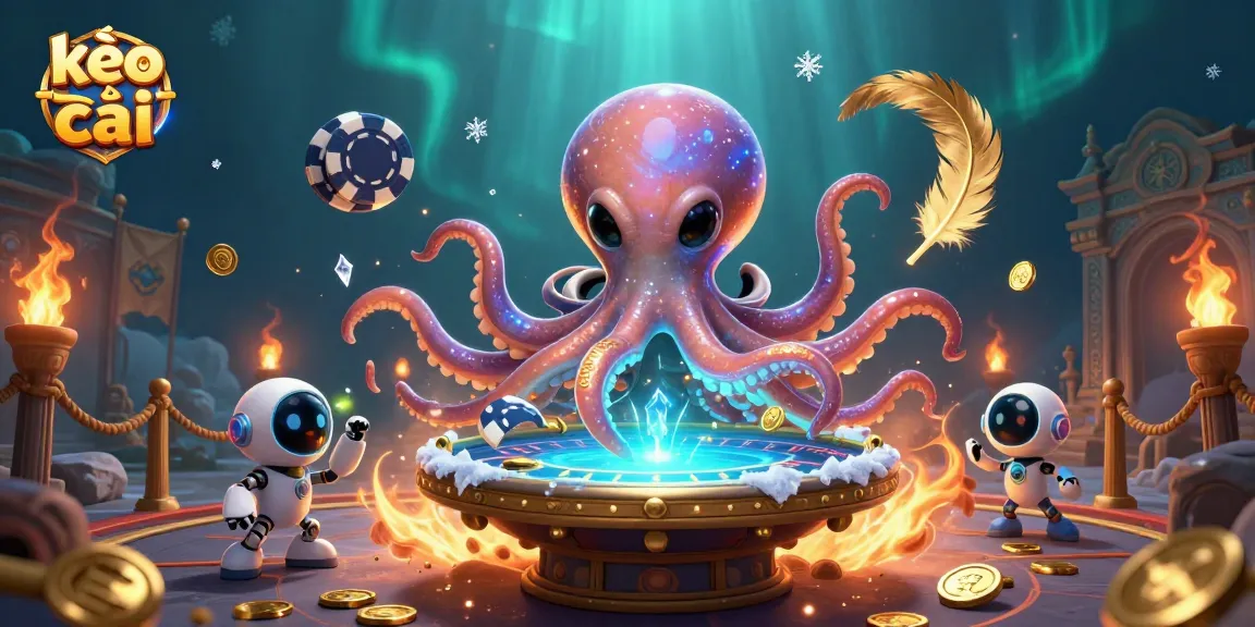 Play poker with kèo nhà cái on a vibrant galactic stage featuring a cartoon octopus and robot.