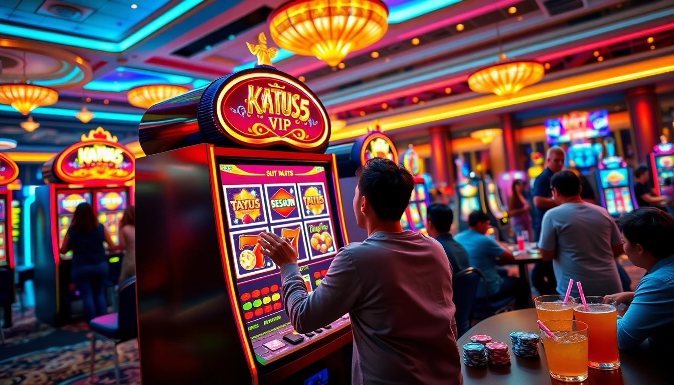 Katsu5 VIP Slot menarik perhatian pemain dalam suasana kasino yang ramai dan bersemangat.