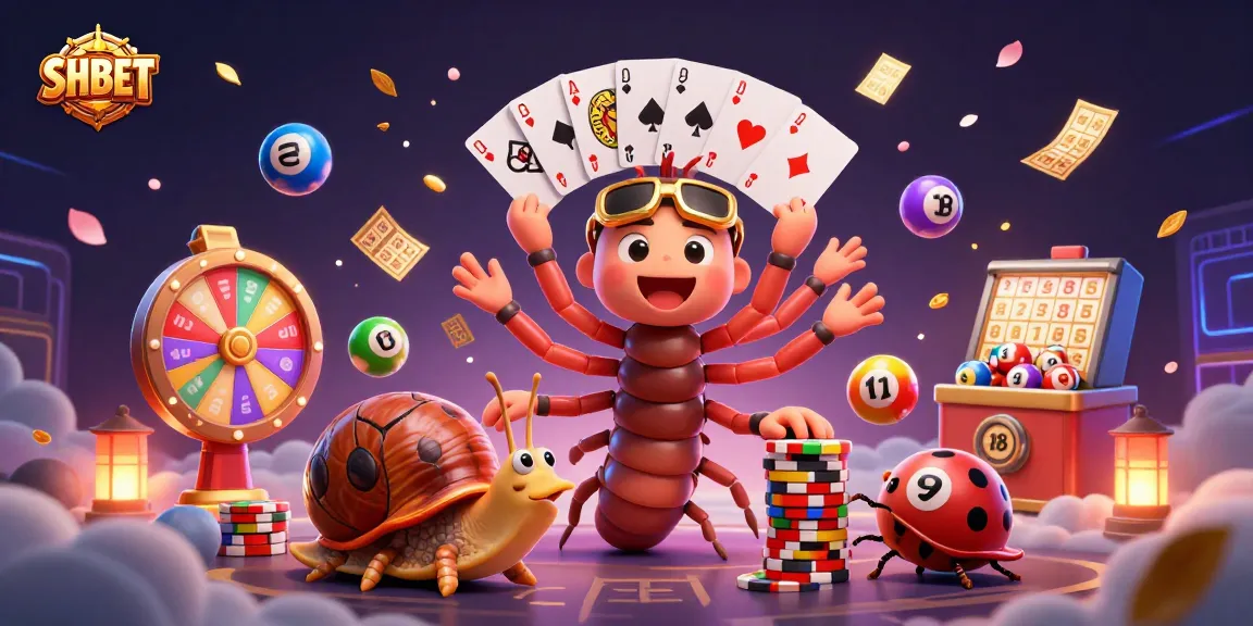 Experience thrilling gameplay at SHBET with our festive casino scene, featuring a unique cartoon millipede dealer.