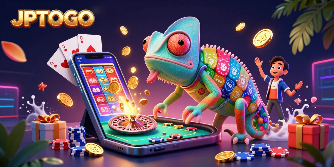 Experience JPTOTO's vibrant casino world with thrilling games and jackpots in this dynamic 3D illustration.