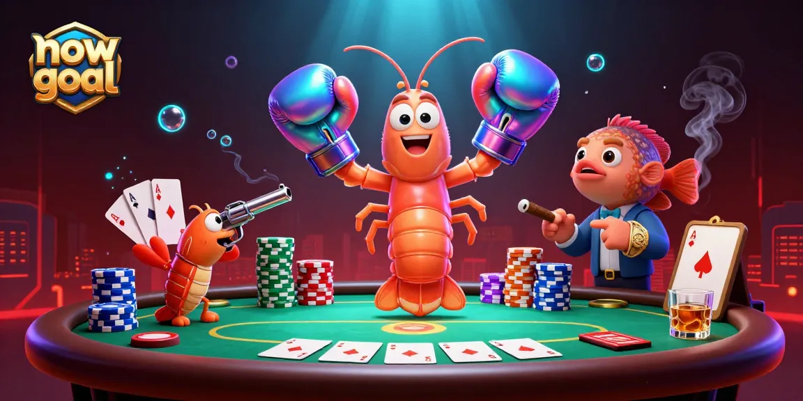 Engaging poker scene with now goal featuring mantis shrimp and vibrant casino elements in a dynamic underwater setting.
